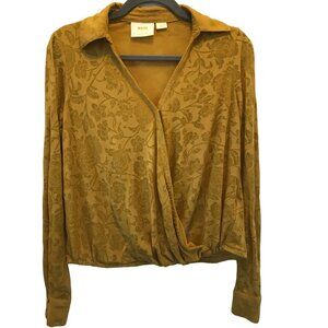 Maeve By Anthropologie Lydia Floral Semi Sheer Mustard Yellow Wrap Top Size‎ XS